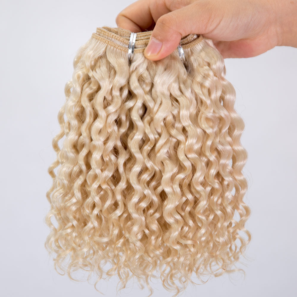 Wholesale European Human Hair Extension White Blonde Color Human Hair 112 Gram 15mm Curl Bundles