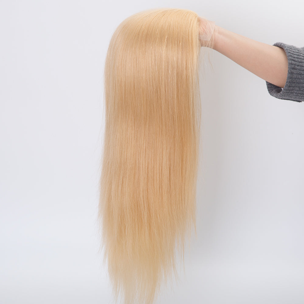Customization blonde #27 color human hair medical wigs full hand tied with 5*5 inch silk top wig