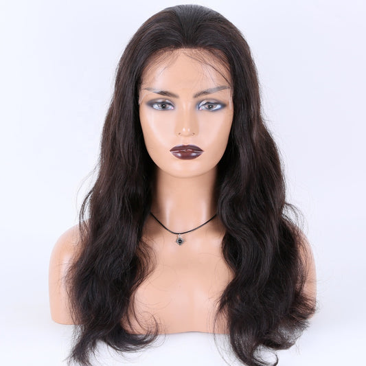 NIA HD single knots lace front wig natural black color body wave raw hair wigs