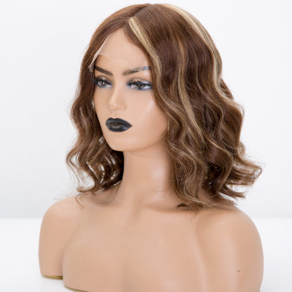 Short brown balayage color wave mono top lace wig