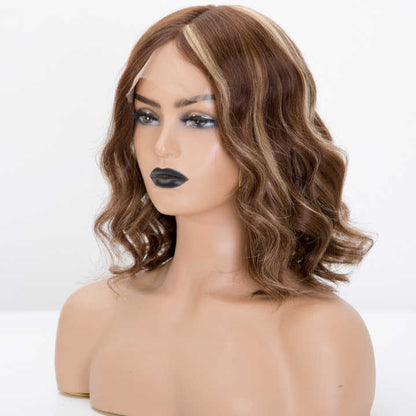 Short brown balayage color wave mono top lace wig