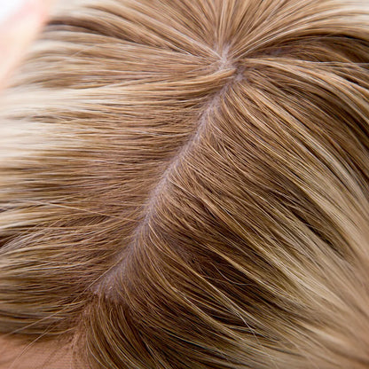 AMBER Rooted White Blonde Kosher 12A Grade  100% Virgin European Remy Hair Silk Top Medical Wig