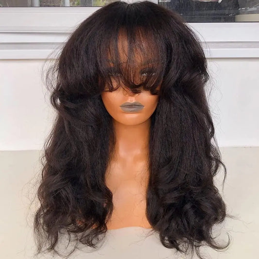 JASMINE Yaki Texture Full Hand tied human hair  with bangs