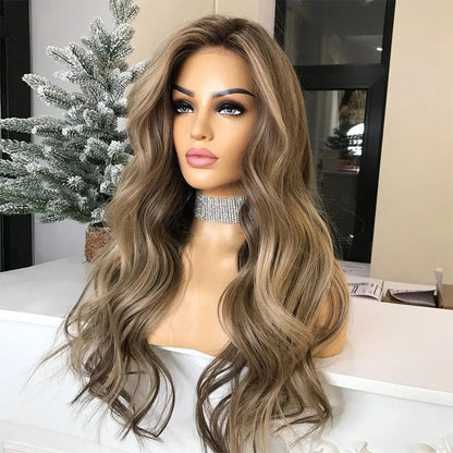 ESTELLE Light Ash Blonde Highlight  HD 13x6 Lace Frontal Wig Long Wavy European hair wig