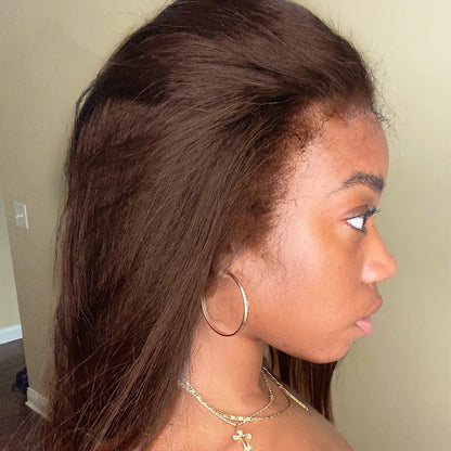 JORDAN Brown Color Kinky Straight Wigs 10-30 Inches Indian Human Hair Curly Baby Hair Lace Front wig