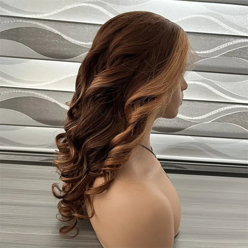 SHAKA 6# Highlight 27# Color 360 Lace Frontal Wig Wave Texture Human Hair Wigs Honey Blonde Ombre Color