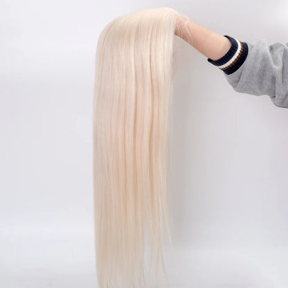 Angie White Blonde 10A Grade Cuticle Aligned  Hand Tied Invisible Knots 100% Virgin European Hair 5x5 Silk Top
