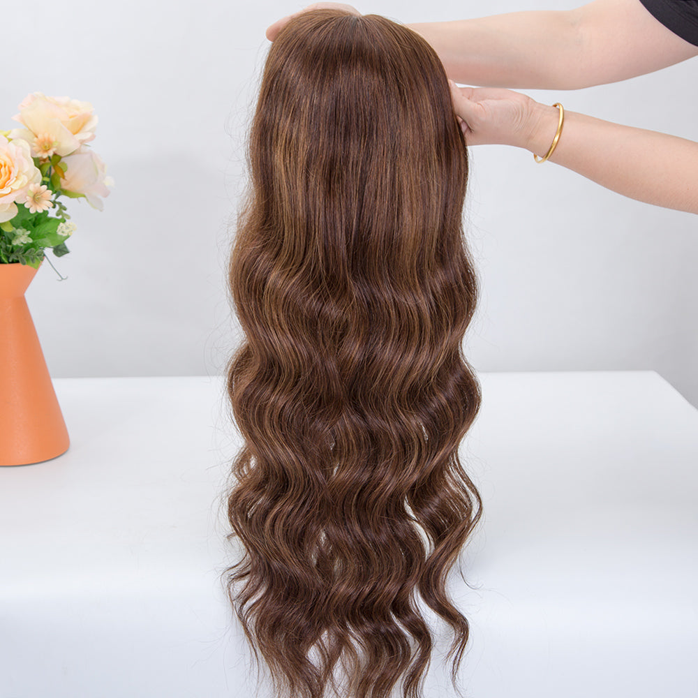 Long hair length mono front lace wig brown balayage color wave hair in stock