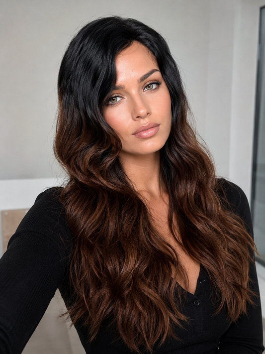 Rihanna Chocolate Brown 100%Brazilian Remy Hair Ombre Side Part