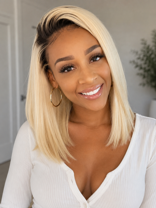 PARKER Bob 613 Blonde dark roots 100% Virgin Cambodian Remy Human Hair