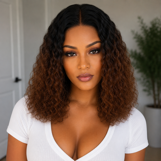 BRENDA Natural Brown Ombre Bob Pre-Bleached Pre-Plucked Hairline  100% Brazillian Remy Hair
