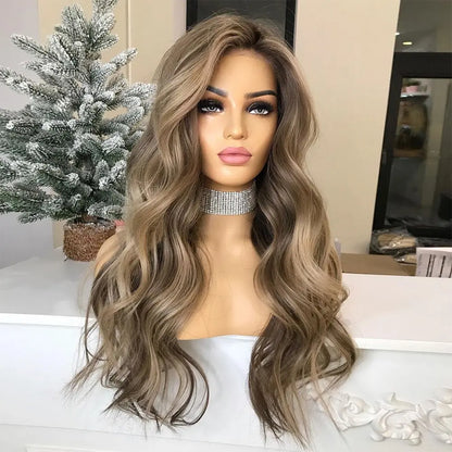 ESTELLE Light Ash Blonde Highlight  HD 13x6 Lace Frontal Wig Long Wavy European hair wig