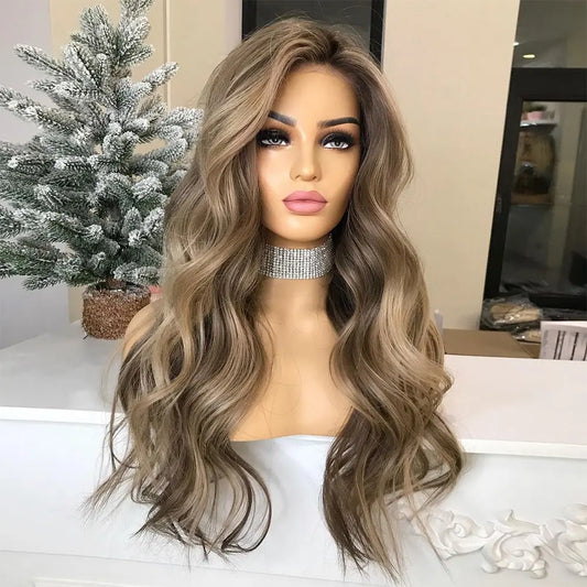 ESTELLE Light Ash Blonde Highlight  HD 13x6 Lace Frontal Wig Long Wavy European hair wig