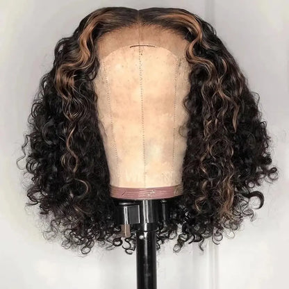 BIANCA Ombre 1b27 Color Curly Short Bob HD Transparent Lace Front Wig Natural Hairline Virgin Hair 13x4 Lace Front Wig