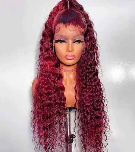 ROSE 26 inch length 5*5 inches HD closure wig Burgundy color curly texture Human Hair lace top wig