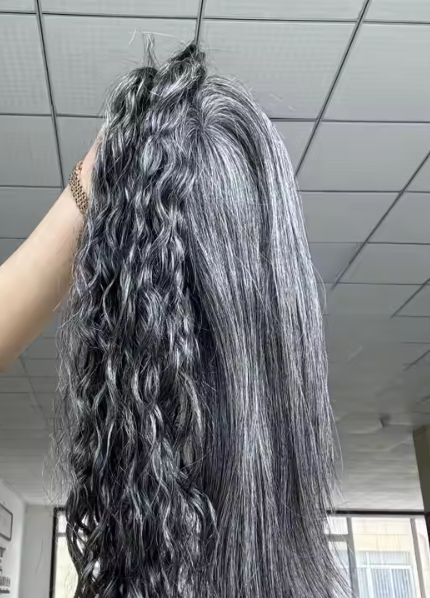 Sandy Curly Hair Topper Dark Salt and Pepper Grade 12A 100%Virgin European  Remy Hair
