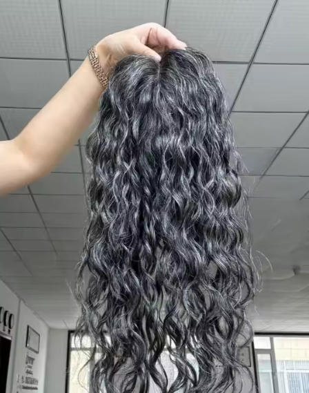 Sandy Curly Hair Topper Dark Salt and Pepper Grade 12A 100%Virgin European  Remy Hair