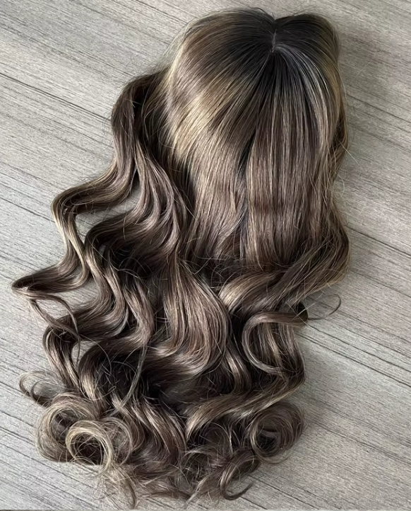 Samantha Natural Brown Balayage 7*8" Silk Base Grade 12 A 100% European Virgin Remy Human Hair Topper