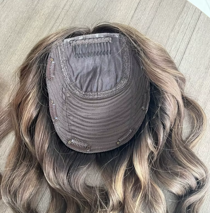 Samantha Natural Brown Balayage 7*8" Silk Base Grade 12 A 100% European Virgin Remy Human Hair Topper