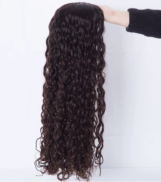 Belinda 24 Inch Natural Brown Curly Silk Top Topper 100% European Virgin Human Hair Toppers