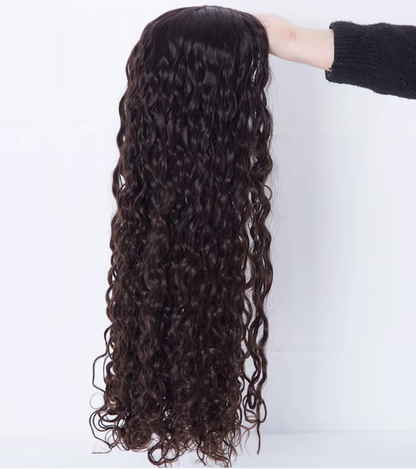 Belinda 24 Inch Natural Brown Curly Silk Top Topper 100% European Virgin Human Hair Toppers