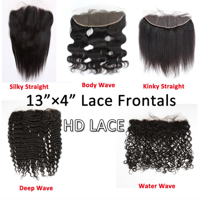 Invisible Transparent 13"×4" HD Lace Frontals, Indian Remy Hair