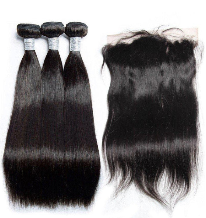 Indian Virgin Hair Silky Straight A Lace Frontal With 3 Bundles Deal