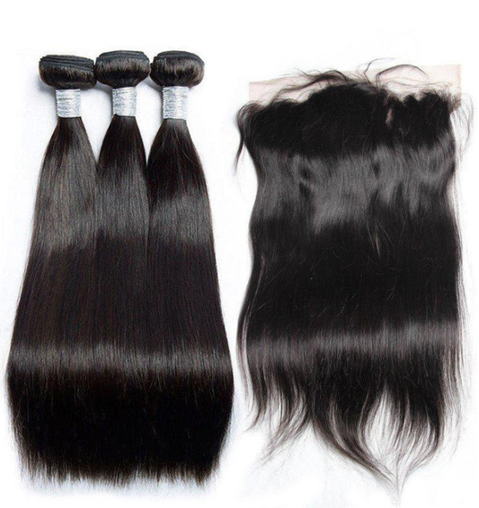 Indian Virgin Hair Silky Straight A Lace Frontal With 3 Bundles Deal