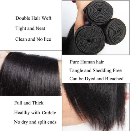 Indian Virgin Hair Silky Straight A Lace Frontal With 3 Bundles Deal