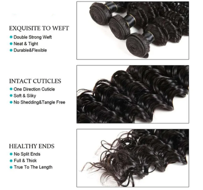 Indian Virgin Human Hair Deep Wave A Lace Closure With 3 Bundles Deal