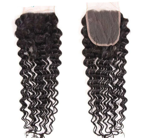 Indian Virgin Human Hair Deep Wave A Lace Closure With 3 Bundles Deal
