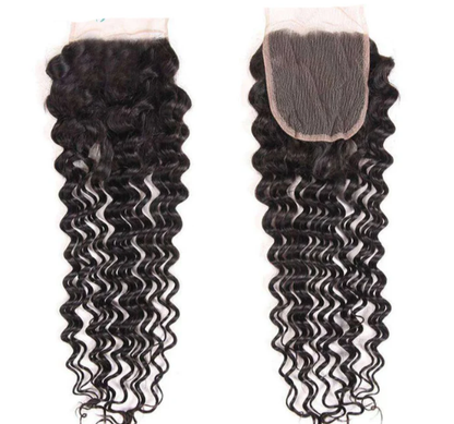 Indian Virgin Human Hair Deep Wave A Lace Closure With 3 Bundles Deal