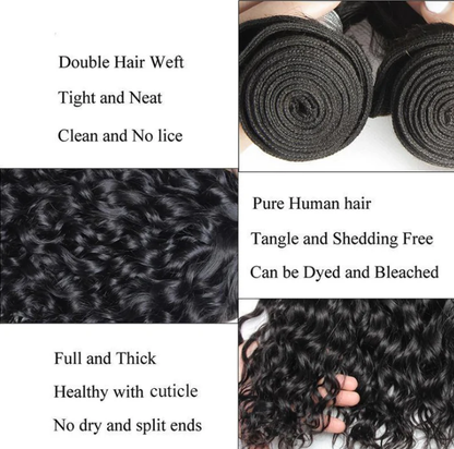 Indian Virgin Human Hair Water Wave A Lace Closure With 3 Bundles Deal
