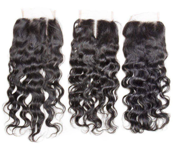 Indian Virgin Human Hair Water Wave A Lace Closure With 3 Bundles Deal