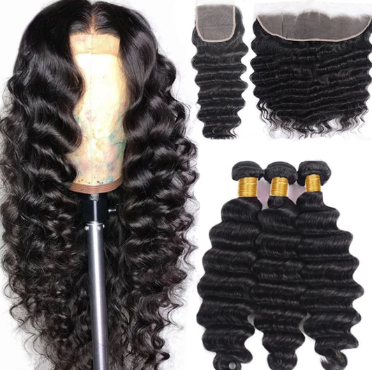 Indian Virgin Hair Loose Curl A Lace Frontal With 3 Bundles Deal