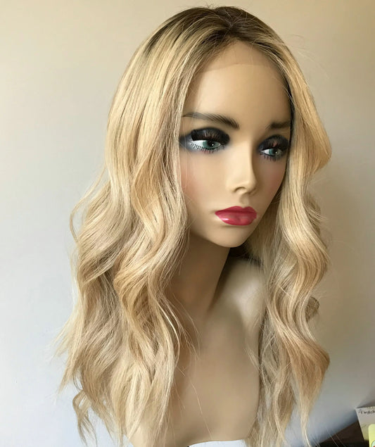 Silk Top Invisible Knots Brazilian Virgin Hair Brown Roots Blonde 360 Lace Front Wig
