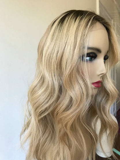Silk Top Invisible Knots Brazilian Virgin Hair Brown Roots Blonde 360 Lace Front Wig