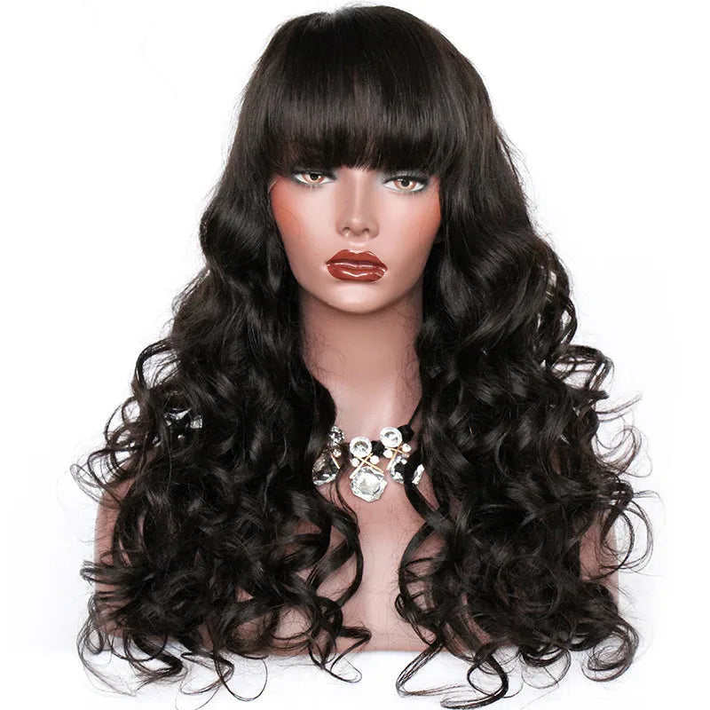 Shaunie Wavy Grade 12A 100% Indian Remy Hair Glueless Full Lace Wig With Full Bangs