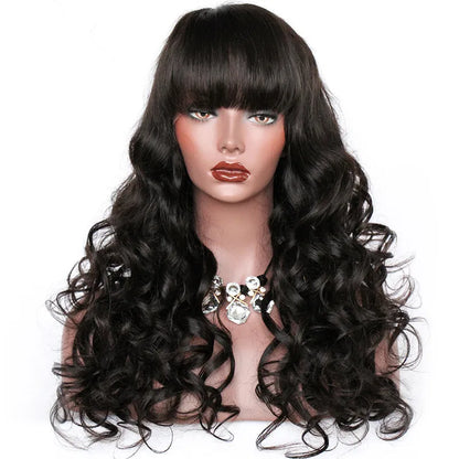 Shaunie Wavy Grade 12A 100% Indian Remy Hair Glueless Full Lace Wig With Full Bangs