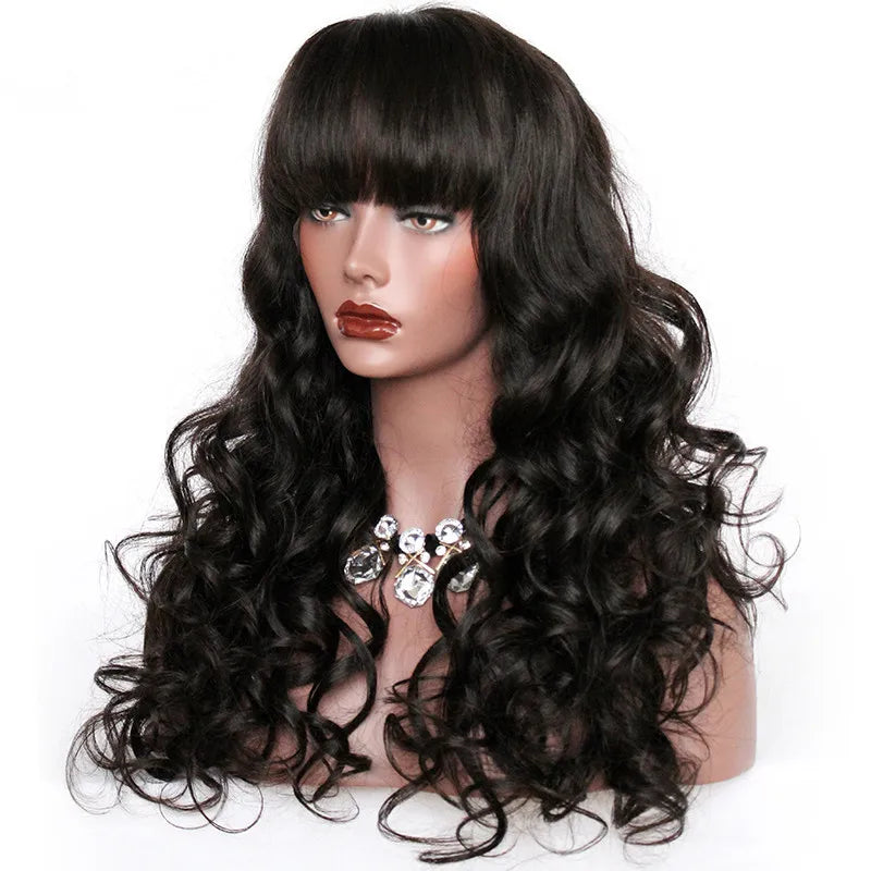 Shaunie Wavy Grade 12A 100% Indian Remy Hair Glueless Full Lace Wig With Full Bangs