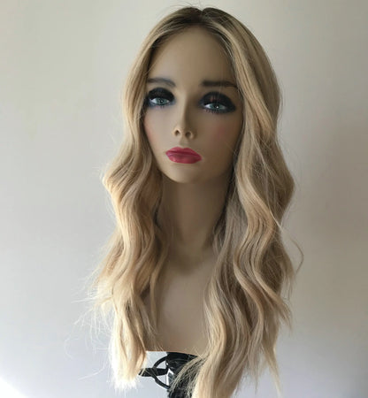 Silk Top Invisible Knots Brazilian Virgin Hair Brown Roots Blonde 360 Lace Front Wig