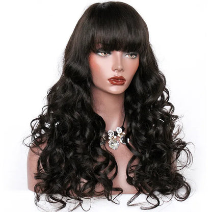 Shaunie Wavy Grade 12A 100% Indian Remy Hair Glueless Full Lace Wig With Full Bangs