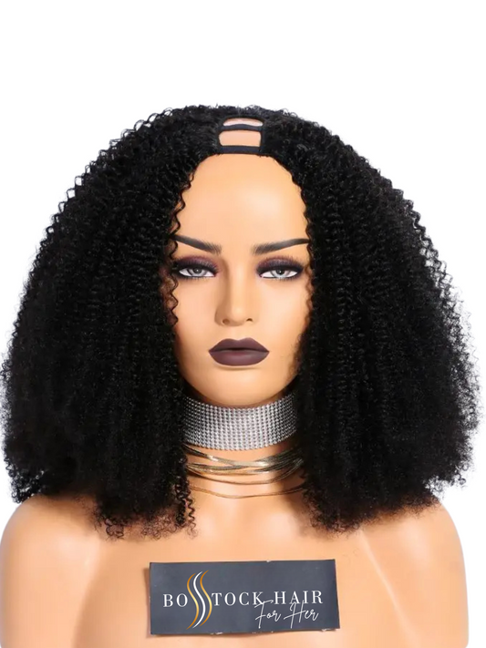 SAMARA Afro Kinky Curly Textured Indian Remy Human Hair U Part Wig
