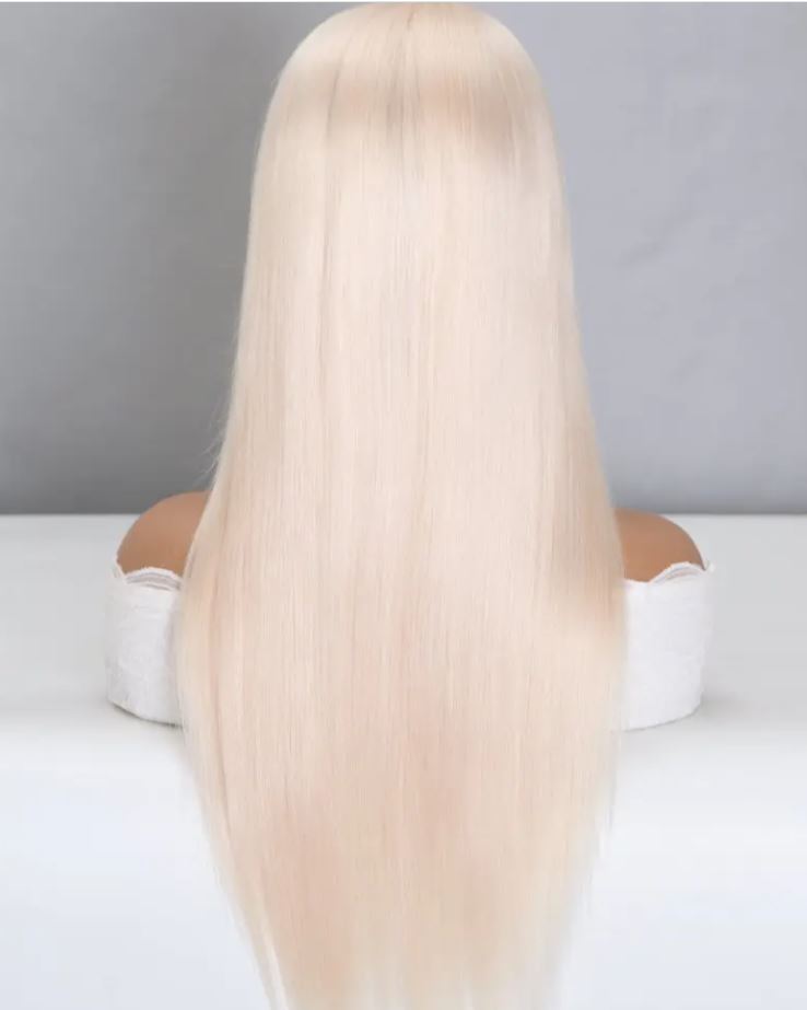 ANYA  Platinum blonde 12A Grade Top Quality Virgin European Remy Hair Luxe Cap Silk Top Lace Front Medical Wig