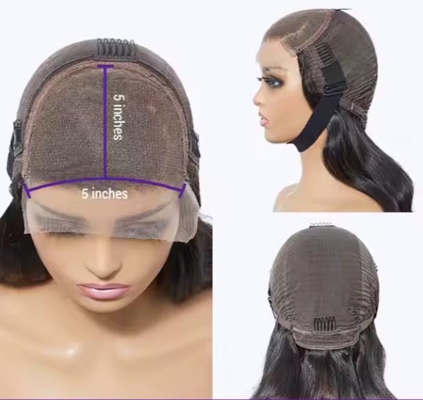 SOLANGE Brown Mix Black Loose Wave 5x5 Closure C Part Glueless Wig with Bangs