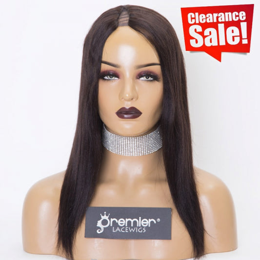 Clearance Sale Extra $30 Off V Part Wig Right Part Yaki Straight Indian Remy Human Hair 2# 14" 130% Small Size