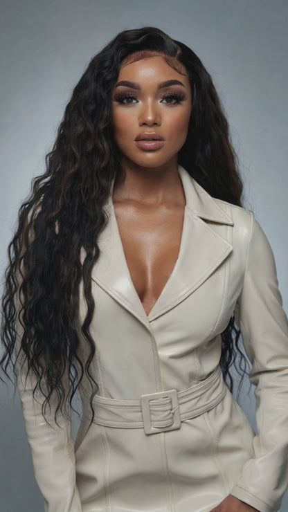 MIAMI 180% Heavy Density Peakmill Style Gorgeous Long Wavy Indian Remy Hair 4.5" Deep Middle Part 360 Lace Wig