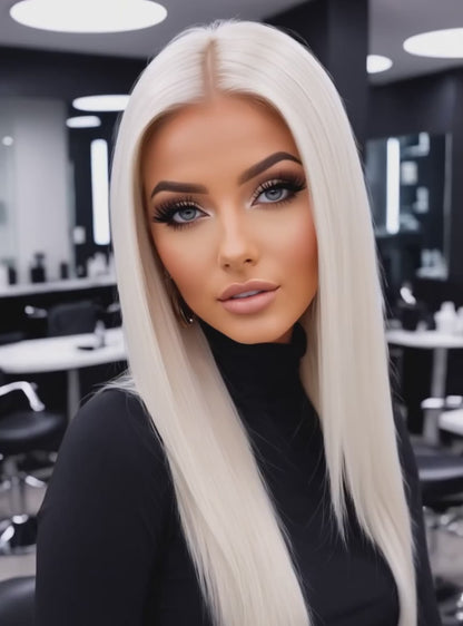JENNY White Blonde  BOB Wig Transparent HD Lace Front 100% European Virgin Remy Hair Wig