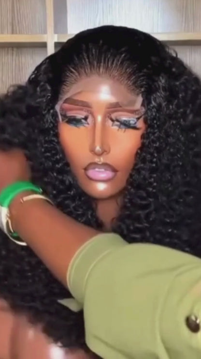TAHLIA 250% Density Indian Virgin Human Hair Middle Part 20" Afro Kinky Curl Lace Wig