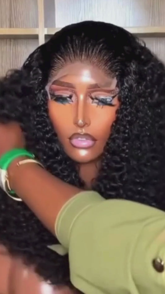 TAHLIA 250% Density Indian Virgin Human Hair Middle Part 20" Afro Kinky Curl Lace Wig